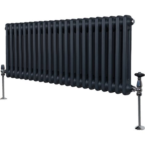 Radiador Tradicional Horizontal de 2 columnas 300mm x 1012mm  Gris Antracita Mate  Acero  Montado en pared  Kit de fijación y soportes  + Cepillo de limpieza GRATIS  Calefacción estufa calefactor