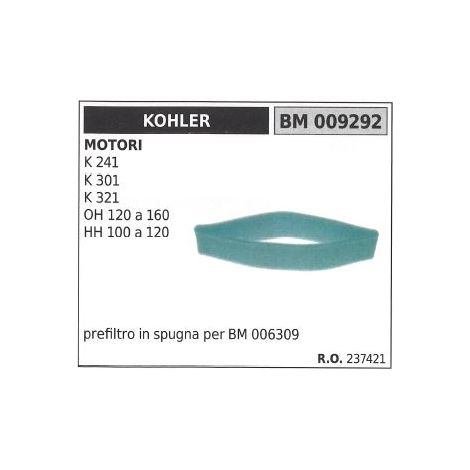 Prefiltro de aire de esponja KOHLER para tractor de césped K 241 301 321 009292