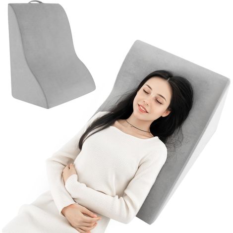 COSTWAY Coussin Élévateur de Jambes, Coussins Repose-Jambes Mousse à Mémoire de Forme, Housse Lavable en Machine, Oreiller Triangulaire Ergonomique, Post-Chirurgie, Grossesse, Orthopédique, Gris (1/5)