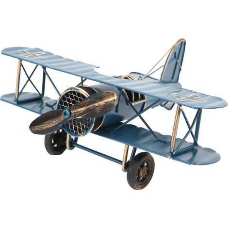 Maquette d'avion rétro, biplan vintage délicat, artisanat pour la décoration intérieure ou de café, bleu (1/5)
