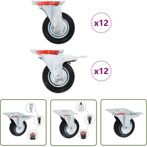 The Living Store 24 pcs Roulettes pivotantes 100 mm - Roulettes Pivotantes - Roulettes De Chariot - Roues Mobiles - Accessoires Meuble - Manutention (1/5)