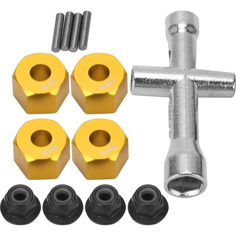 12-mm-Radsechskantnabenadapter, 9 mm dicke M4-Flanschmuttern, Kreuzschlüsselsatz für 1/10 RC-Cars (Gold) (1/5)