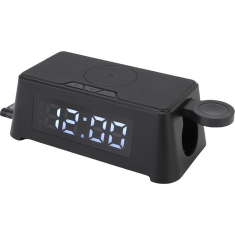 Chargeur sans fil 6 en 1 avec réveil, affichage de l'heure et de la température, station de charge sans fil pour téléphone, écouteurs et montre (1/5)