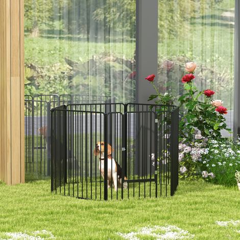 Modulares 6-teiliges Hunde-Laufgitter für drinnen und draußen, geeignet für mittelgroße und große Hunde, Hundegitter aus Stahl mit 9 Heringen, 164 x 83 x 100 cm, Schwarz