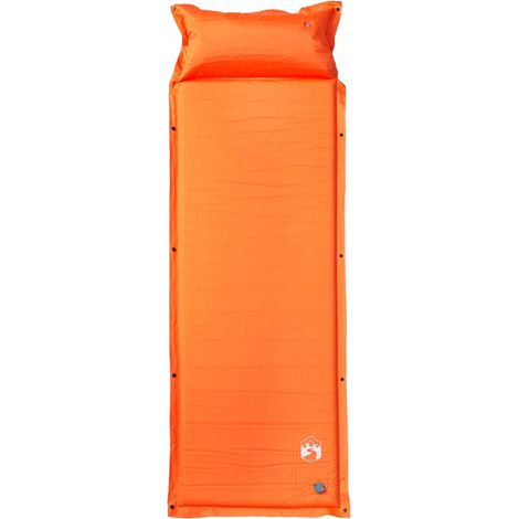 Matelas de camping autogonflant avec oreiller 1 personne orange