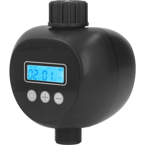 Programmateur d'arrosage automatique G3/4, noir, avec embout de tuyau d'arrosage et écran, pour pelouse ou balcon.