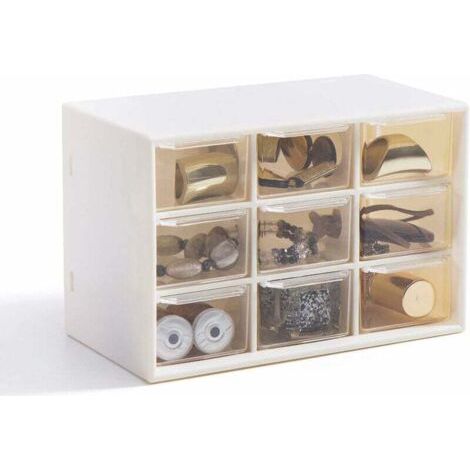 QORVA-Boîte de rangement à tiroirs 9 compartiments, Organisateur avec Tiroirs 9 Transparents Boîte de rangement anti-poussière pour bijoux, perles, maquillage etc-Fei Yu