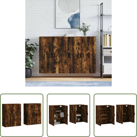 Holzschrank - Wandschränke 2 Stk. Räuchereiche 69,5x34x90 cm (1/5)