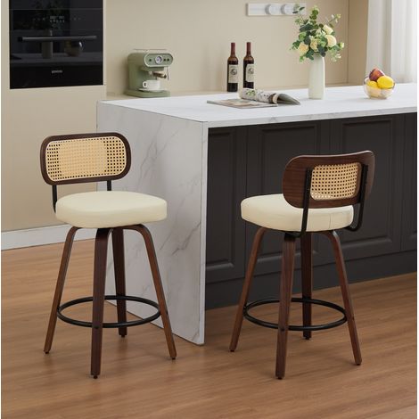 Lote 2 taburetes bar 56x43x90 cm nogal beige giratorios para isla cocina FloraGrace (1/5)