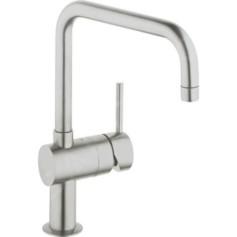 Grohe – Mitigeur de cuisine monocommandé avec bec en U haut – Finition chrome éclatant – Acier inoxydable SuperSteel – Débit 11,5 l/min – 32488DC0 (1/6)