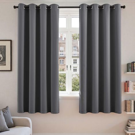 Thermal Blackout Curtain with Eyelets for Living Room 140L x 175H cm Set of 2 Bedroom Soundproof Window Opaque Interior Rod Modern Noise Resistant Dark Grey (1/5)