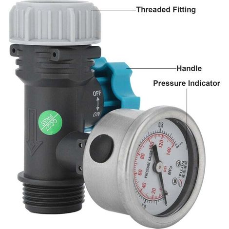 Water pressure regulating valve with integrated pressure gauge – Pneumatic regulator for garden and greenhouse irrigation, 1 piece