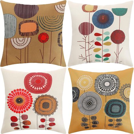 Housse de Coussin, 45x45 cm Housse de Coussin, Lot de 4 Taies d'Oreillers Décoratives à Motif Fleurs, Plantes Marines et Tropicales, pour Canapé, Salon et Fauteuil. (1/5)