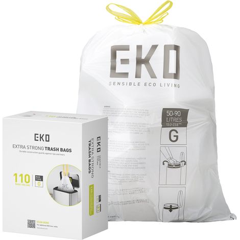 Lot de 110 grands sacs poubelle extra résistants de 75 litres avec cordon de serrage pour cuisine et ménage (80 L), résistants aux fuites, code G (1/5)