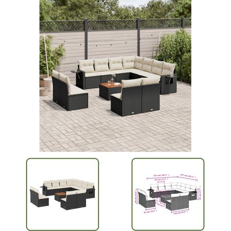 The Living Store 12-tlg. Garten-Sofagarnitur mit Kissen Schwarz Poly Rattan - Gartenmöbel Set - PE-Rattan Möbel - Outdoor Lounge - Esszimmergarnitur - Balkonmöbel (1/3)