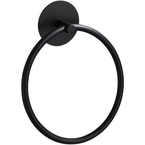Pair Anneau porte-serviette rond mural en acier inoxydable de 16 cm pour salle de bain, cuisine, douche, porte-serviettes, noir mat (1/5)