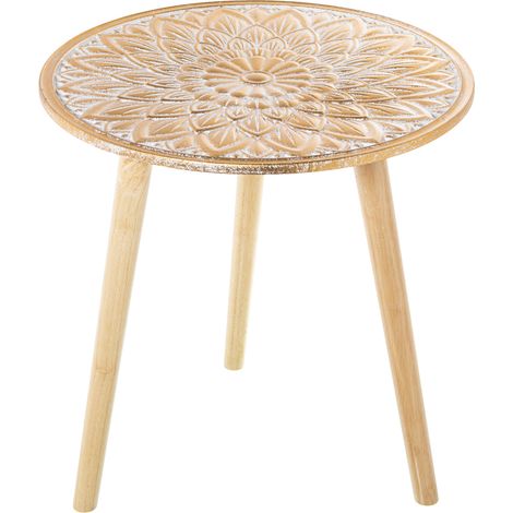 Table d'appoint bois ajouré blanc/naturel °60X62 cm (1/4)