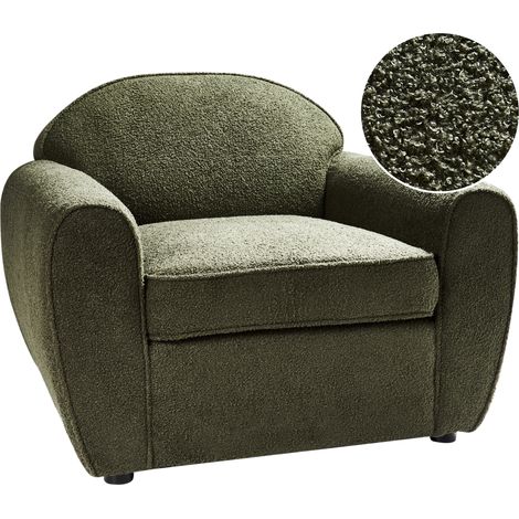 Sillón moderno tapizado de tela bouclé respaldo acolchado grueso verde oscuro Ellede