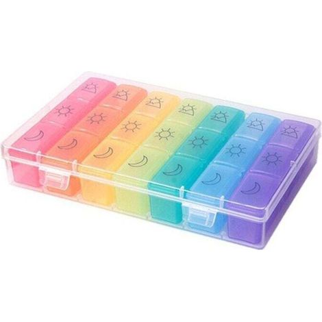 Boîte d'emballage de boîte à pilules colorée, boîte à pilules portable de 7 jours pendant une semaine, boîte de rangement classée à 21 grilles, boîte en plastique PP multi-grilles (1/3)
