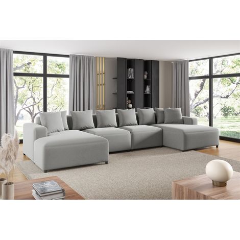 Wohnlandschaft Sofa U-Form Designersofa MEGAN in Stoff Salvador Hellgrau (1/2)