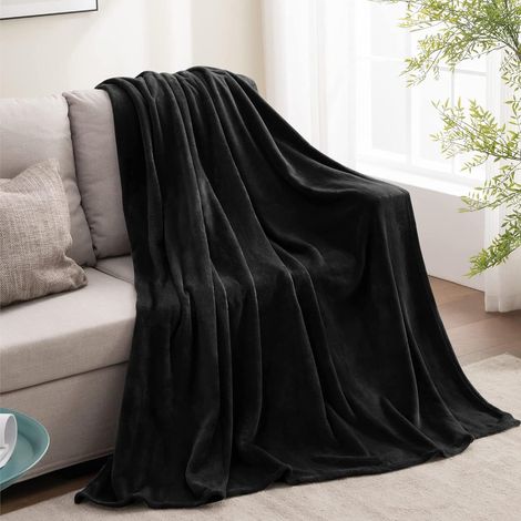 Couverture polaire noire pour canapé et lit, couverture pelucheuse et confortable 127 x 152,4 cm, couvertures super douces et chaudes pour l'automne et l'hiver (1/5)