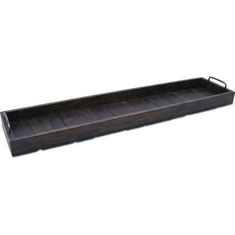 Holz Deko Tablett XXL schwarz mit Griffen aus Metall - 90 x 20 cm - Servier und Kerzenbrett rechteckig