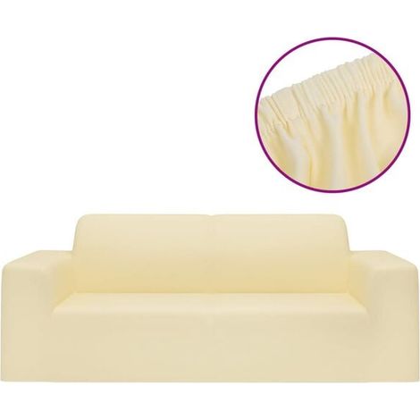 Housse de canapé extensible en polyester tricoté beige, adaptée aux canapés deux places (1/5)
