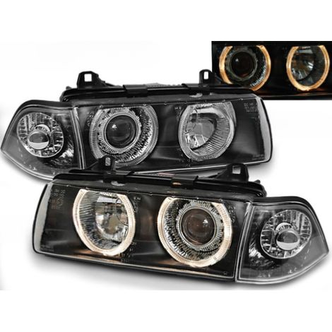 Paire Feux Phares BMW serie 3 E36 Berline de 1990 a 1999 angel eyes noir-27361134 (1/2)