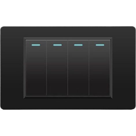 Interrupteur Électrique Mural - 4 Boutons - Panneau Verre Trempé - 118 mm x 74 mm - Noir - 16 A 250 V - Lot de 2 (1/2)