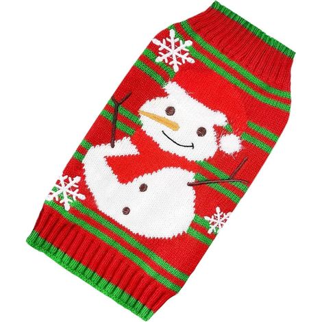 CCYKXA Weihnachtlicher Hundepullover, gestreiftes Strick-Weihnachtsoutfit, warm mit Schneemannmotiv, Herbstliche Weihnachtspulloverweste für Hunde und Kätzchen, Größe M, für drinnen und draußen (1/5)