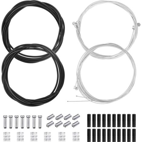 4 Pièces, Câbles de Dérailleur et Frein Universels pour Vélo, VTT et Route, Ensemble avec Gaines PVC, Embouts O Ring, Donuts et Manchons Cuivre, Résistant Corrosion et Extrême (1/5)