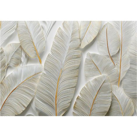 Moderne Fototapete Federn Gold Abstrakt – Großformat Wandtapete 150x105 cm – Design für Wohnzimmer & Schlafzimmer