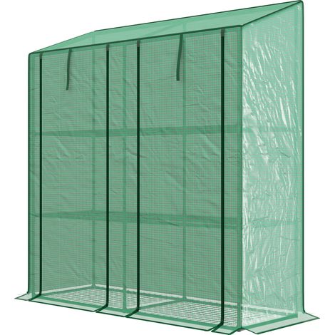 Serra da giardino con copertura PE 6 mensole 2 porte avvolgibili 143x46x151cm Verde (1/5)