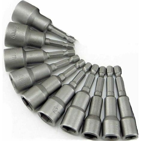 10 x magnetischer Schraubendreher-Steckschlüssel-Bit-Adapter, 6–19 mm, Sechskant-Vierkant-Antrieb, Spannfutter, 1/4 Zoll Steckschlüssel-Bohrer (1/4)