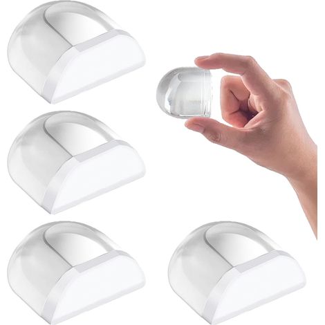 Tope de puerta transparente (paquete de 4), PVC autoadhesivo, protección para paredes y suelos, 39x41x20 mm, para suelos de parquet y baldosas. (1/5)