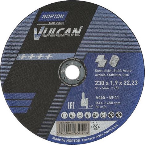 Disco de corte Vulcan Acero/Inox curva 230x19 (1/2)