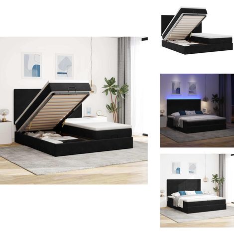 Ottoman-Bett mit Matratzen & LEDs Schwarz 180x200 cm Samt - Ottoman-Bett - Ottoman-Betten - Bettrahmen - Bettgestell (1/5)