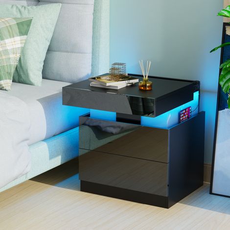 Table de Chevet LED avec 2 Tiroirs - 16 Coloris Personnalisables & Éclairage d'Ambiance, Panneau de Particules Résistant (45x40x52cm) - Multifonctionnelle pour Chambre/Salon/Game Room (1/5)