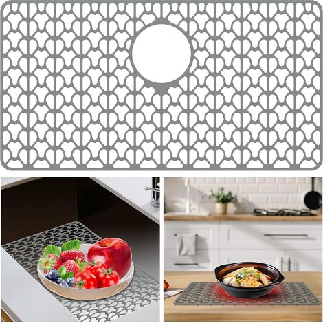 1 Tapis D'évier Silicone Antidérapant Résistant Chaleur 66x35cm Gris Pour Cuisine (1/5)