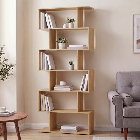 Bibliothèque, Étagère à 6 Niveaux, Meuble de rangement, Cloison Séparateur, pour Salon, Chambre, Bureau, Couleur Chêne Naturel (1/5)