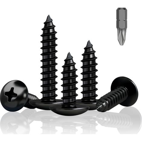 100 vis autotaraudeuses noires, M4 x 25 mm, vis à bois à tête plate, vis noires pour panneaux acoustiques, zinguées, accessoires pour vis avec perceuse (1/5)