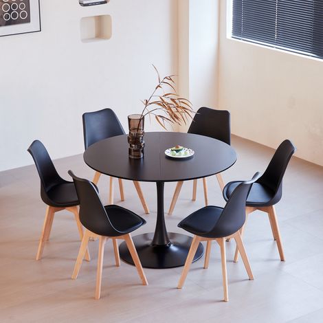 Wokaka Mesa de Comedor Redonda Moderna - 4 a 6 Personas - Escandinava - MDF - 110 cm - Negro