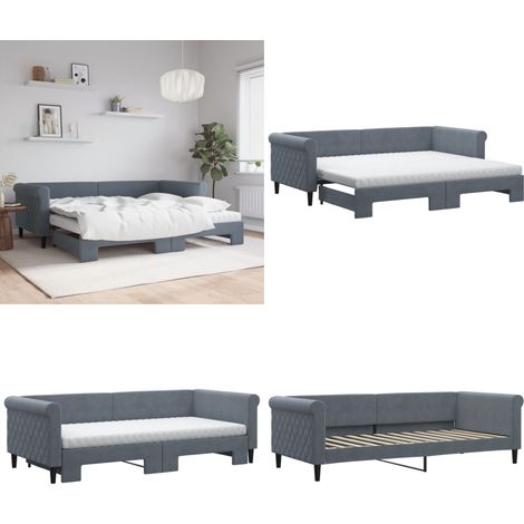 vidaXL Tagesbett Ausziehbar mit Matratzen Dunkelgrau 90x200 cm Samt (1/5)