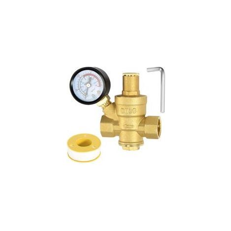 Reducteur de Pression eau DN20 Avec Manometre Pression eau, Fabriqué en Laiton de Haute Dureté, Réducteur de Pression d'eau Limiteur de Pression (1/5)