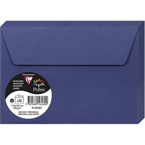 Enveloppe - CLAIREFONTAINE - Pollen - 120g - 114x162 mm - Bleu nuit - Paquet de 20
