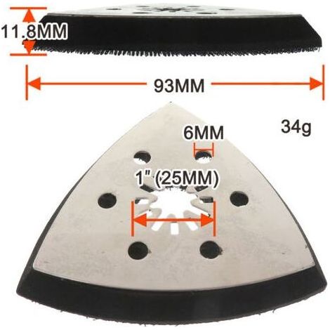 Lot de 4 Plaques de Ponçage Triangulaires avec 6 Trous 93 mm Patin Ponceuse Triangulaire Accessoires pour Bois Plastiques durs Métaux, Meulage ou Polissage (1/5)