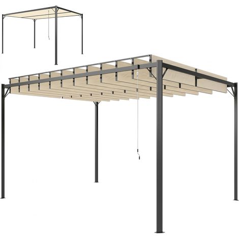 Outsunny pérgola de jardín 3x4 m, cenador de jardín con techo de lamas orientables, estructura de metal, upf50+, para exterior, terraza, blanco crema (1/5)