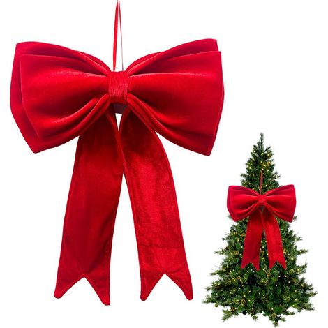 Bow - Velvet - 63 X 48 X 8 Cm - Red - For Christmas Tree Topper Wreath Mantel Door Porch Wedding Decoration - 1 Piece (1/5)