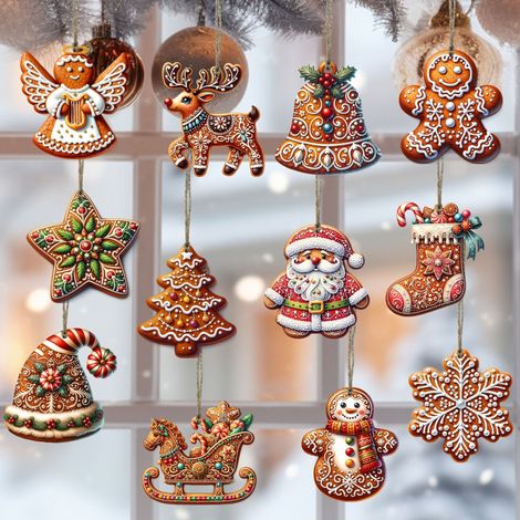 Ensemble de 24 décorations de Noël, ornements en bois pour sapins et décoration intérieure (1/3)