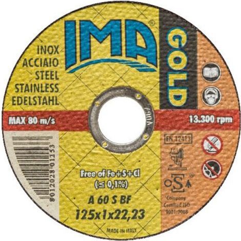 DISCO DA TAGLIO EXTRA SOTTILE FERRO ACCIAIO INOX 125×1,2x22,23mm X5PZ IMA
